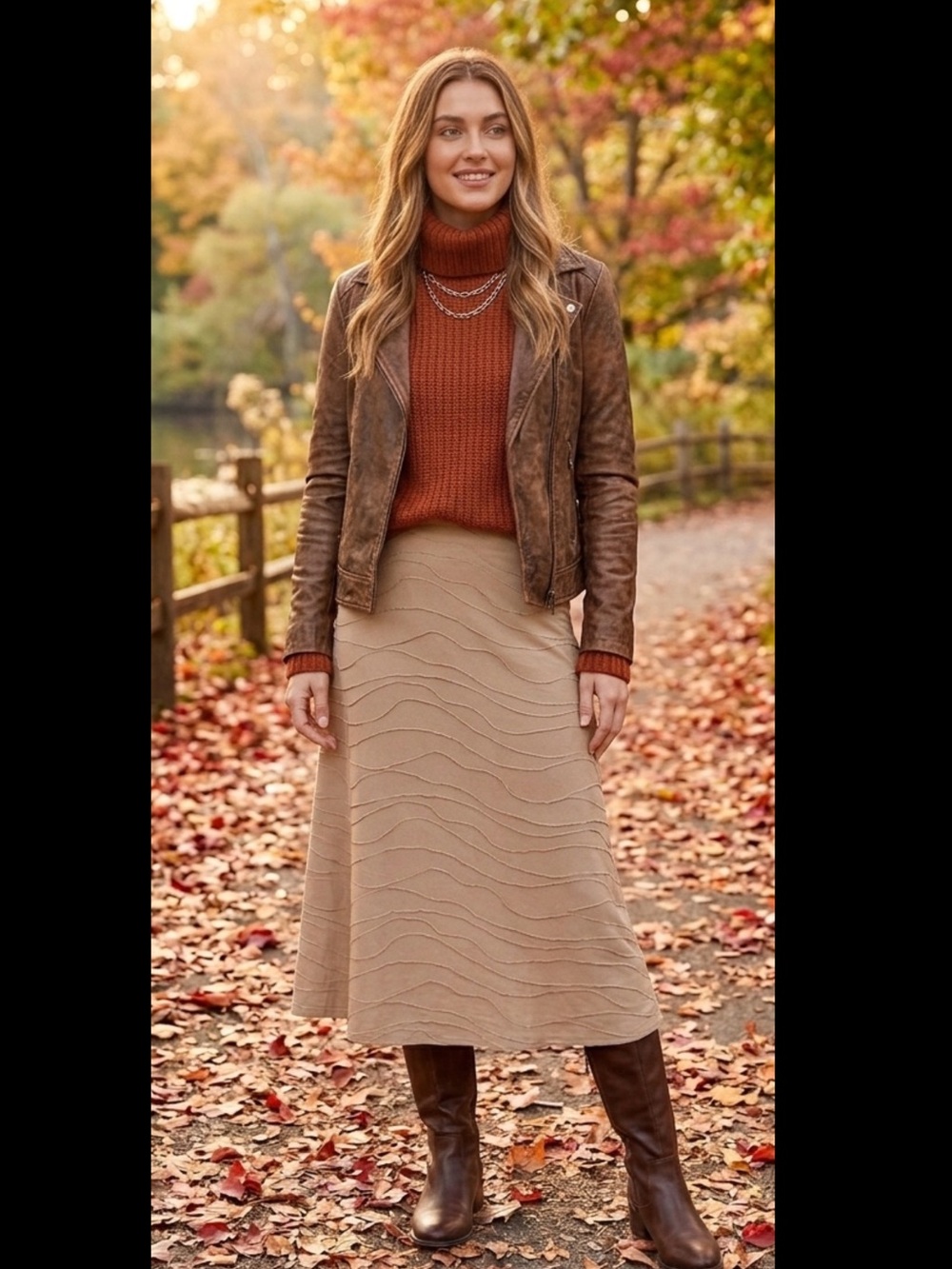 Zac & Rachel Beige Wave-Texture Midi Skirt